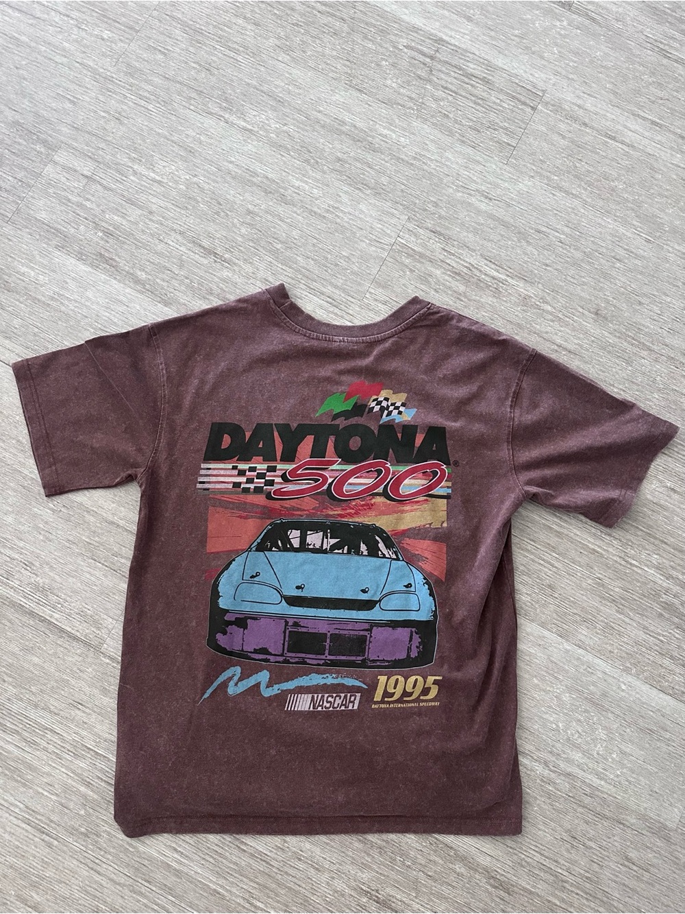NASCAR Daytona 500 1995 Retro Graphic Tee Brown Mineral Wash Size Medium